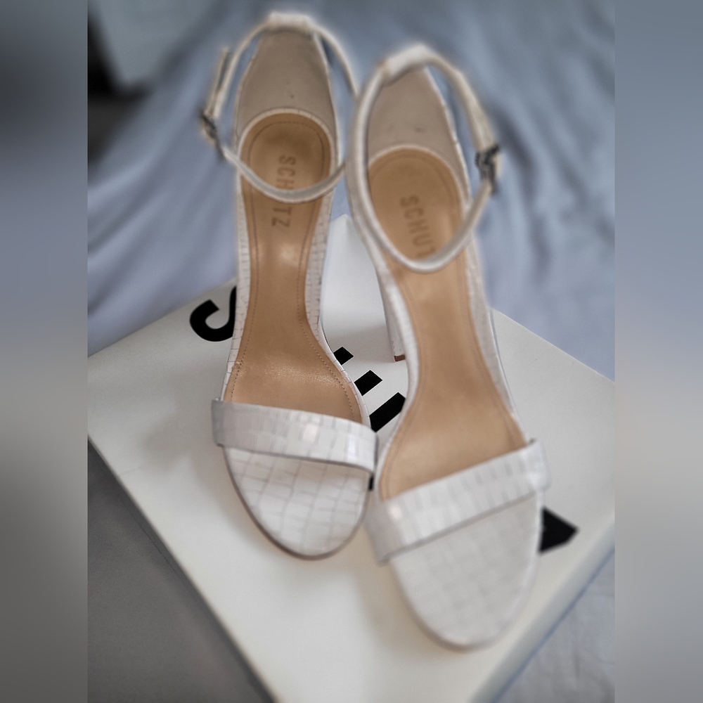 ✨ Schutz White Ankle-Strap Heels ✨